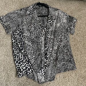 Black and White Short Sleeve Satin Button Up Blouse. Small. Like New